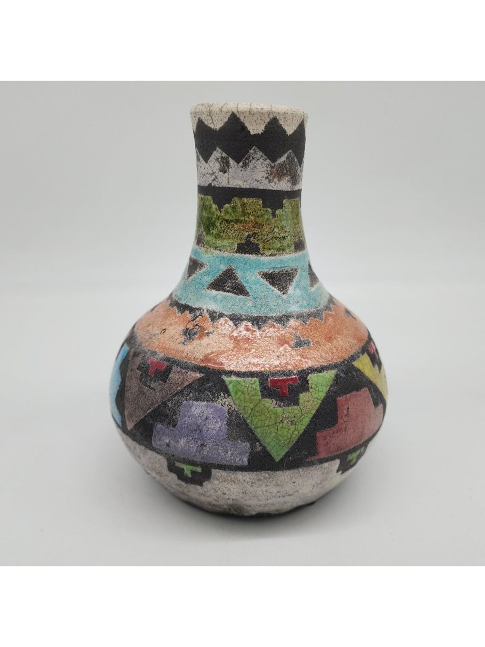 Vintage 1993 Bob Hayden Ceramic Vase Southwestern Geometric Pattern Colorful 7"
